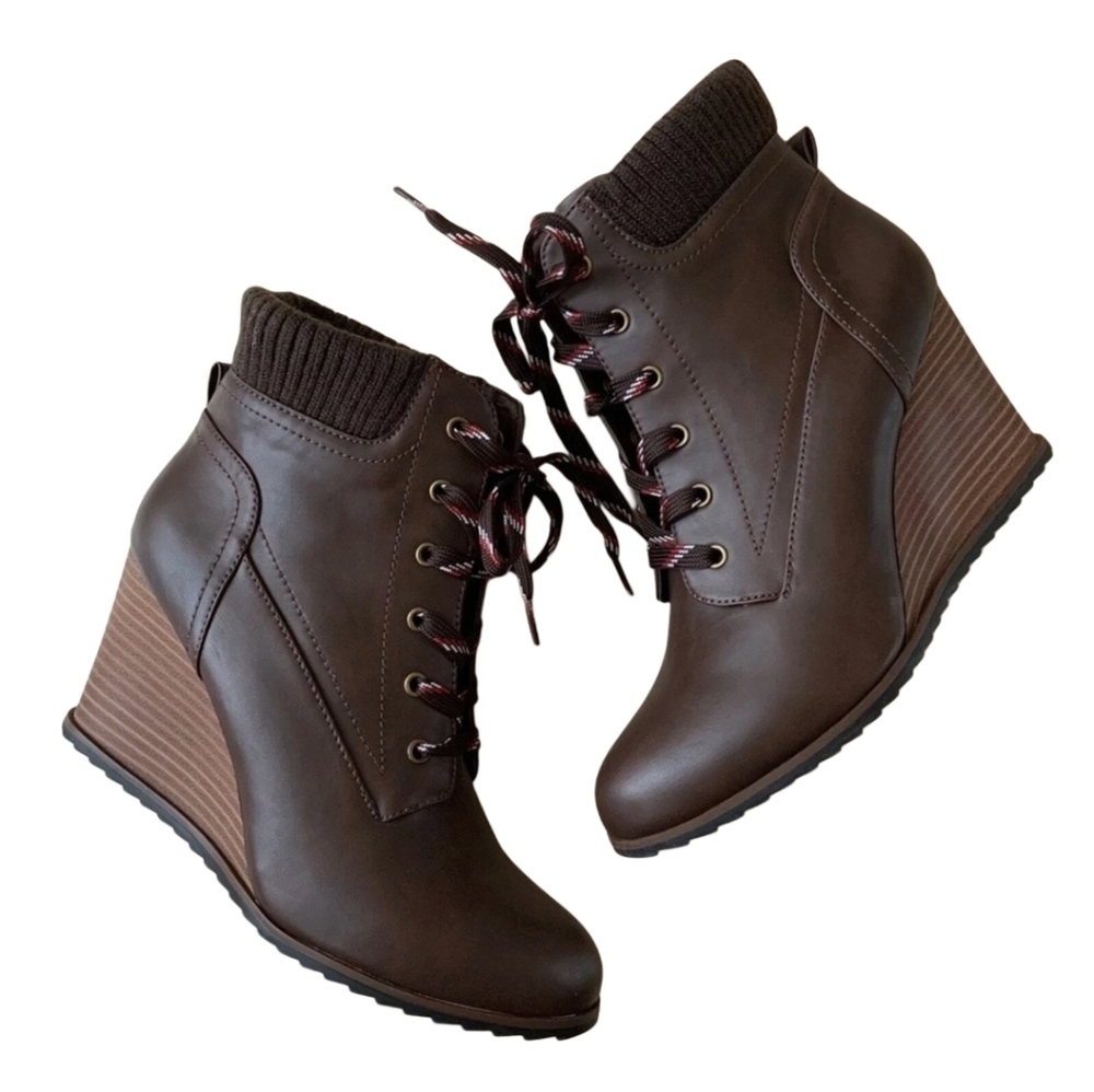 Nautical Brown Wedge Ankle Boots